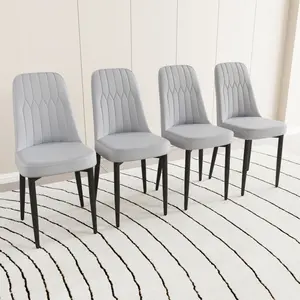 A set of 4 dining chair, modern style chair made of high-quality PU Leather fabric with thick soft cushions, black metal leg kitchen chair, dining room kitchen dining chair (Grey)