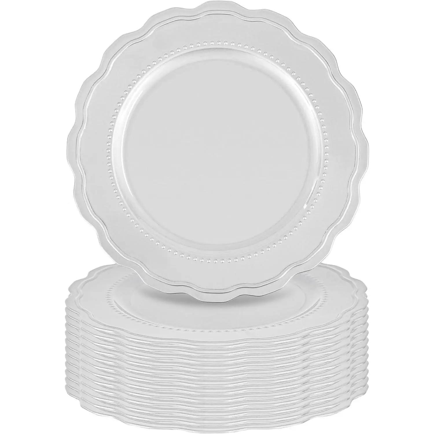 12Pcs Silver Charger Plates Bulk 13" Round Elegant Silver Chargers for Dinner Plates, Wedding Holiday Party Event Decorative Charger Plates