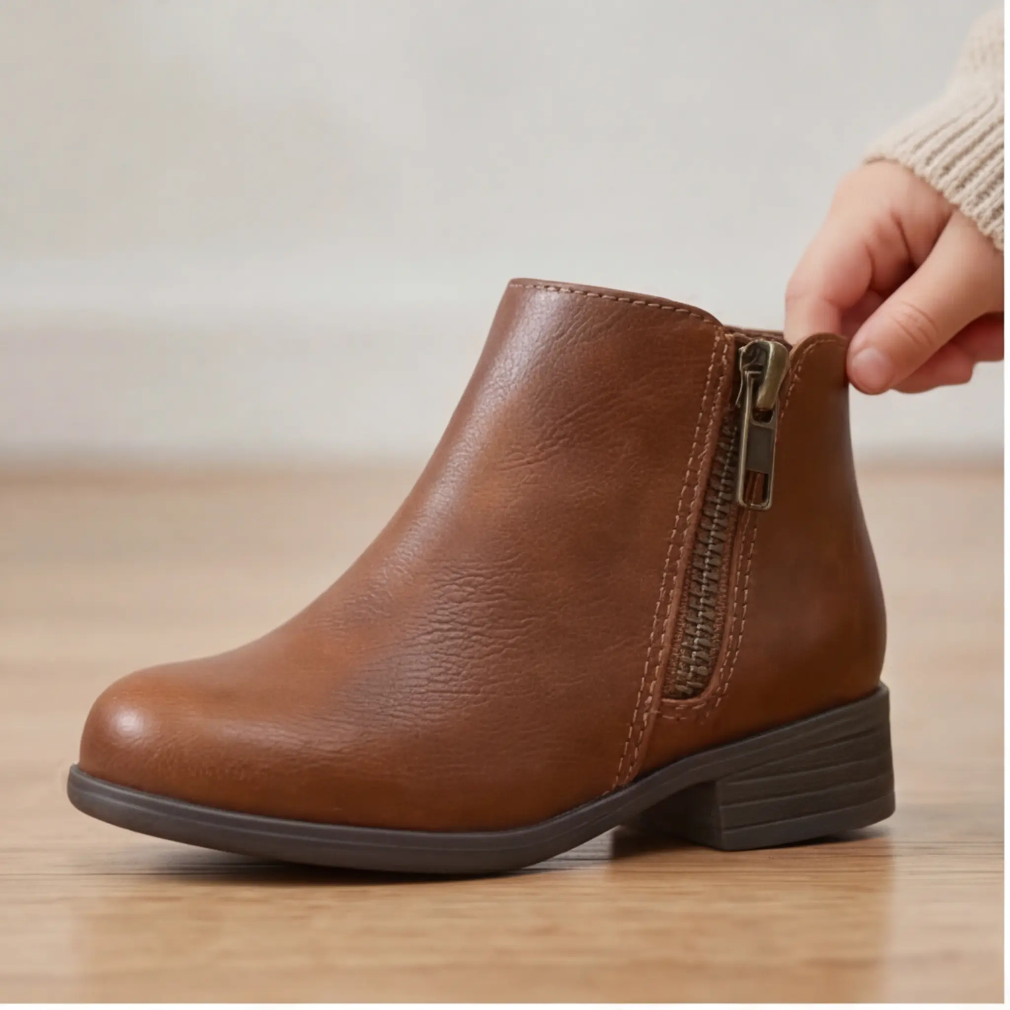 Toddler Kids' Faux Leather Ankle Boots, High-Top Winter Footwear with Fuzzy Lining, Side Zipper & Non-Slip Light-Up Sole, Footwear Boot, Low Block, Casual, Soft Faux Leather, Built For School Runs And Daily Play