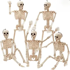 5 PCS Posable Halloween Skeleton Decor 16 Inches Full Body Joints Hanging Skeletons for Halloween Decorations Graveyard Props Haunted House Accessories Spooky Scene Party Favors Easy Install Durable Material