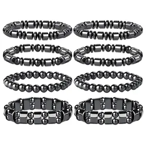 Set of 8 Men'S Natural Hematite Bracelets - Crafted Vintage Bohemian Style Jewelry, Made with Natural Beads, Casual Sports Design, Ideal Gift for Christmas, Valentine'S Day, Father'S Day, Everyday Wear Bracelet | Natural Stone Jewelry