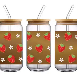 Strawberries and Flowers 16OZ Libbey Glass