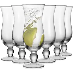 6 Pack Hurricane Glass, 14 oz Pina Colada Glasses Clear  Drinking Cups for Juices, , Full-Bodied , Tropical Drinks, Water, Beverages