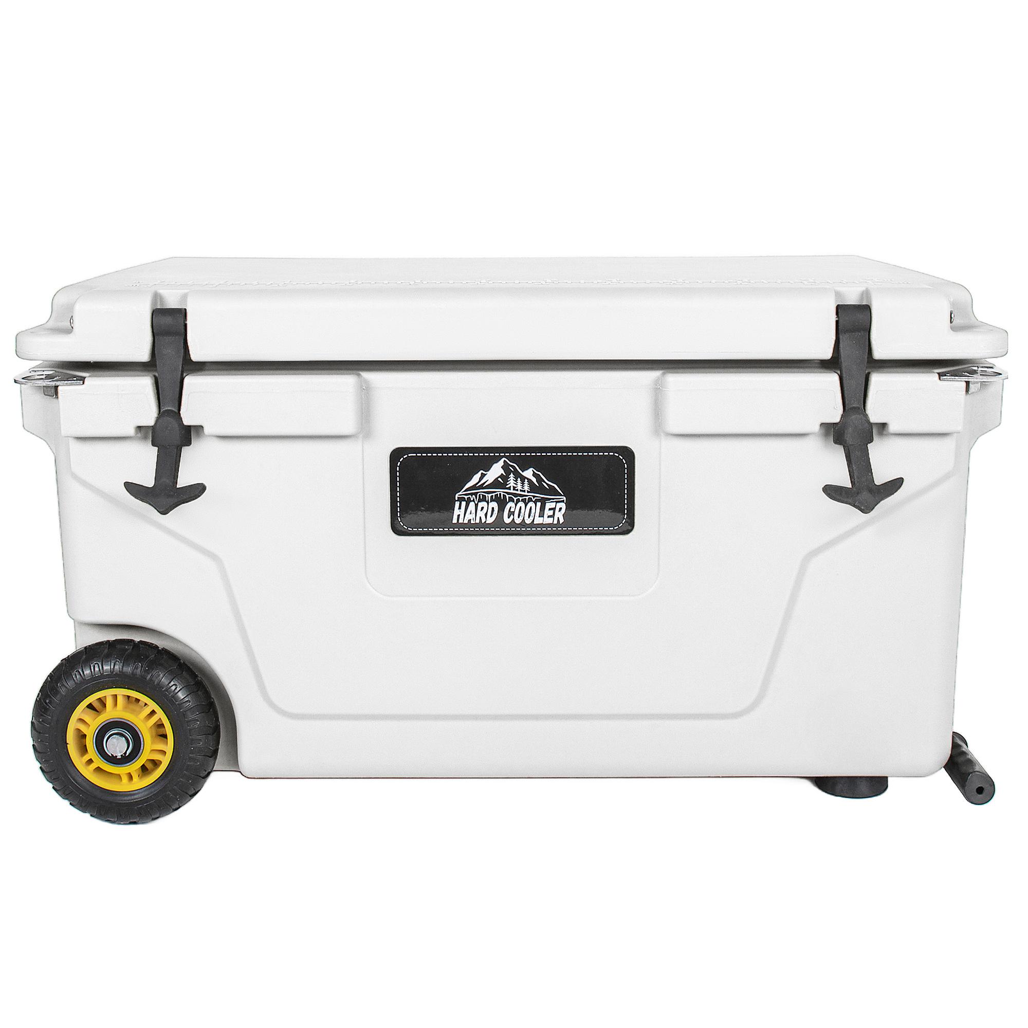 65QT Hard Cooler with Wheels with 7-Day Ice Retention，Durable LLDPE Cooler with Drain Plug & Bottle Opener，Wheels，Leak-Proof Seal,Easy to Clean,Perfect for Camping, Fishing Trips, Tailgates & Beach Days,Tailgating & Backyard BBQs