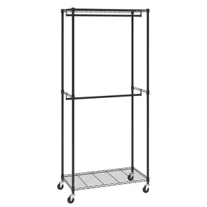 VEVOR Heavy Duty Clothes Rack, TikTokShopBlackFriday, Double Hanging Rods Clothing Garment Rack with Bottom and Top Storage Tier, Rolling Clothing Rack for Hanging Clothes, 1'' Diameter Thicken Steel Tube Hold Up to 300Lbs Accessories Laundry