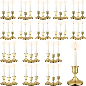 48 Pack Brass Gold Taper Candle Holders Set - Vintage Metal Candlestick Holders Set Candle Holder for Table Centerpiece, Wedding Reception, Festive Christmas Mantel Decoration or Home Decor Gold