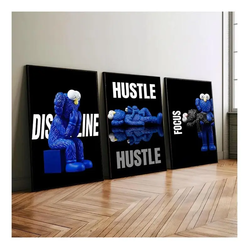 KAWS Graffiti Poster Print Unframed Set of 3,Hypebeast Wall Art,Sneaker Wall Art,KAWS Figure,Minimalist Art,Bedroom Decore,Blue KAWS