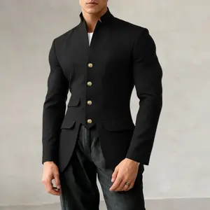 INCERUN Mens Stand Collar Button Front Long Sleeve Asymmetrical Hem Party Jacket Coat Casual Regular Fit Blaze