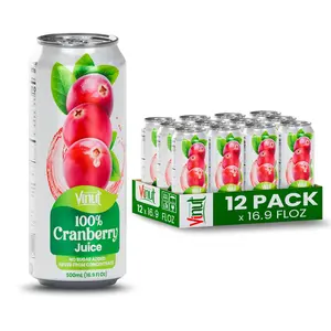 Vinut 100% Cranberry Juice No Added Sugar Not From Concentrate 16.9 fl oz Can 6/12/24 Pack Tart Fruit Drink Non-GMO Vegan Gluten-Free Premium Quality Clean Ingredients