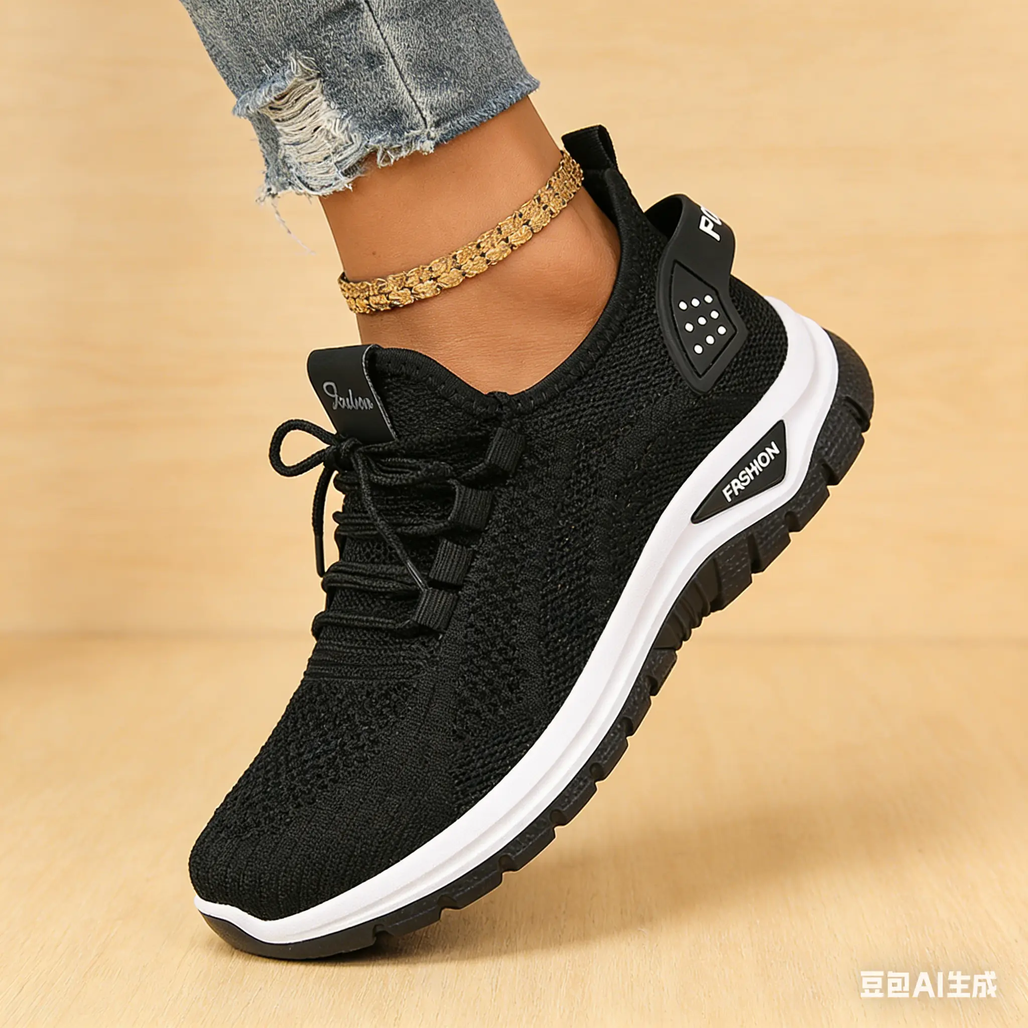 Women's Fly Knit Casual Trainers - Soft Soled, Stretch Knit, Double-Cushioned, Non-Slip, Lace-Up, Versatile Walking Relaxed Footwear for Daily Wear, Office Commute, Soft Soled Shoes