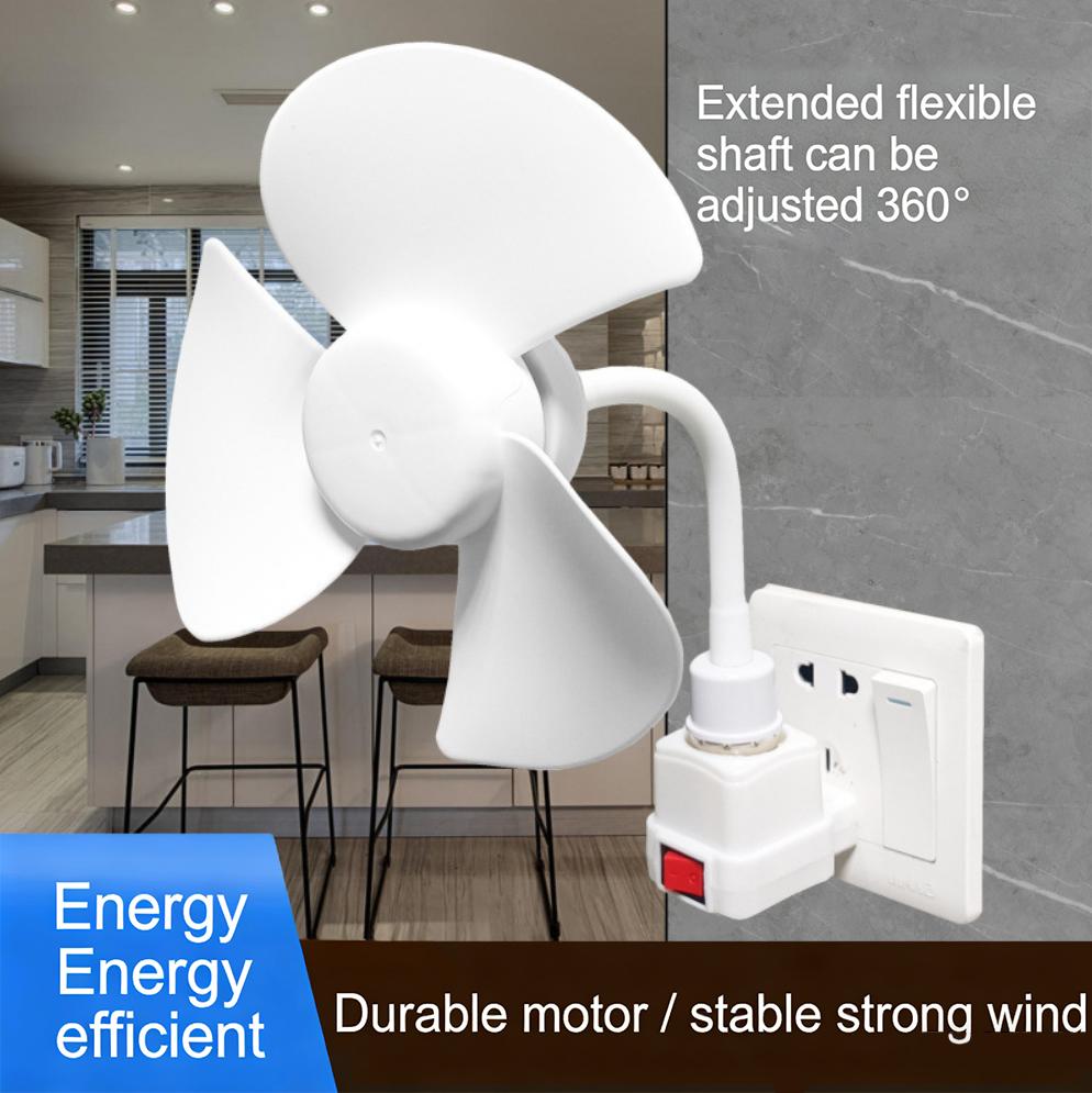 E27 Socket Fan Kit with Plug Adapter – Mini Quiet Electric Fan with Flexible Gooseneck Plug and Light Bulb Base, Energy-Saving Desk Fan for Kitchen, Bathroom, Dormitory, Office minidesk sleep system modern work 360 ice rhinestone multifunctional personal