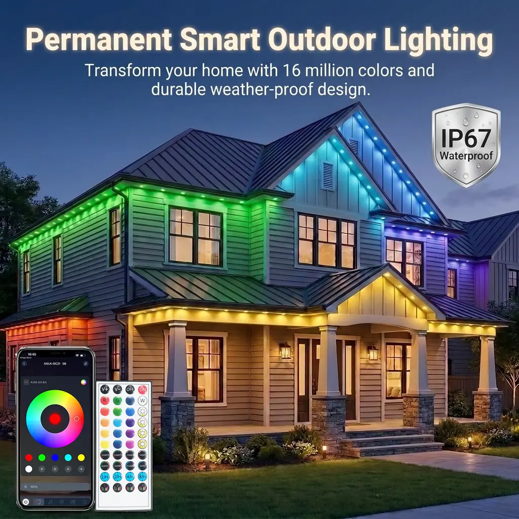 400ft RGB Permanent Outdoor Lights for House – Smart Eaves Lights with App & Remote Control, IP67 Waterproof, Perfect for Christmas & Holiday Decor, Daily & Accent Lighting for House Roof & Garden