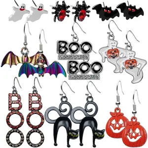 Halloween Earrings for Women, Bat Spider Pumpkin Ghost  Earrings Dangle  Accessories Costumes 9 Set