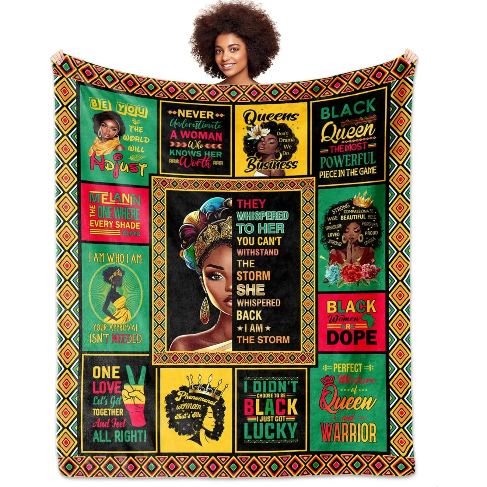 African Style Ethnic Graphic Print Blanket - Custom Large Colorful Throw, Inspirational Healing Gift for Black Women, Ideal for Birthday & Mother’s Day, Custom Graphic Blankets, Graphic Print Blankets