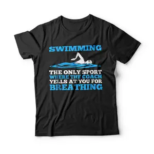 Swimmer Tshirt Swimming Sport Coach Yells Breathing T-Shirt Breathable Casual Crewneck Graphic Peak Design