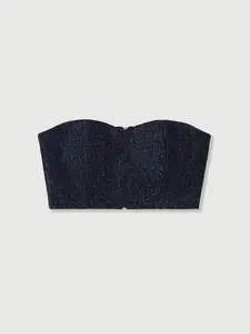 Elagia Black Tweed Sweetheart Crop Top