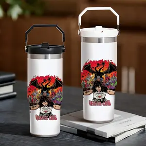 TV S-Stranger Things Vacuum Flasks 30oz Stainless Steel Flip Straw Tumbler with Handle | Leakproof Twist Lid | Double Wall Vacuum Insulated BPA-Free Reusable Cup for Gym, Work & Travel Drinkware