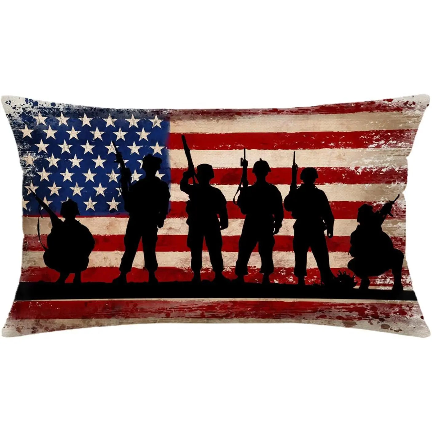 4th of July Pillow Covers 12x20 Inch Memorial Day Independence Day Red Stripe Blue Star Decor American Soldier Throw Pillows American Flag USA Patriotic Outdoor Cushion Cases for Couch Bed Decorations
