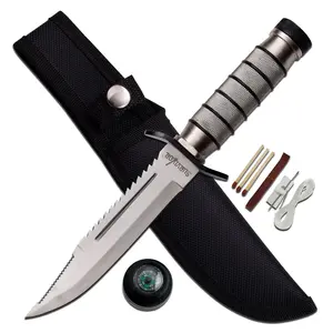 SURVIVOR 9.5-inches Fixed Blade Knife, Survival Kit and Compass with Nylon Sheath – Prep, Survive, Camping, Outdoors, HK-695 Series