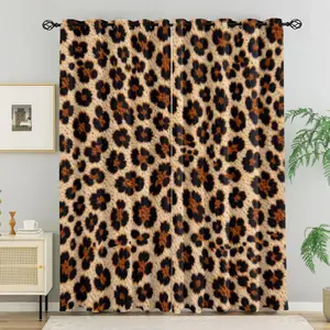 2Pcs Vintage Leopard Print Blackout Curtains, 85% High Blackout & Noise Reduction, Wrinkle Resistant Machine Washable, Decorative Curtains for Living Room, Homestay And Rental Home