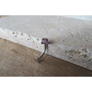 Amethyst Floating Minimalist 100% Surgical Steel Disk End Belly Ring 14g VCH Internally Threaded Piercing Custom Lengths