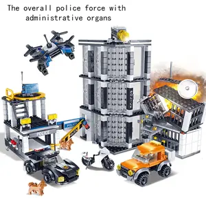 Police Station Building Blocks Set, Police Headquarters with Helicopter and Drone Parking Lot, Height Playable Toy Blocks Decorations