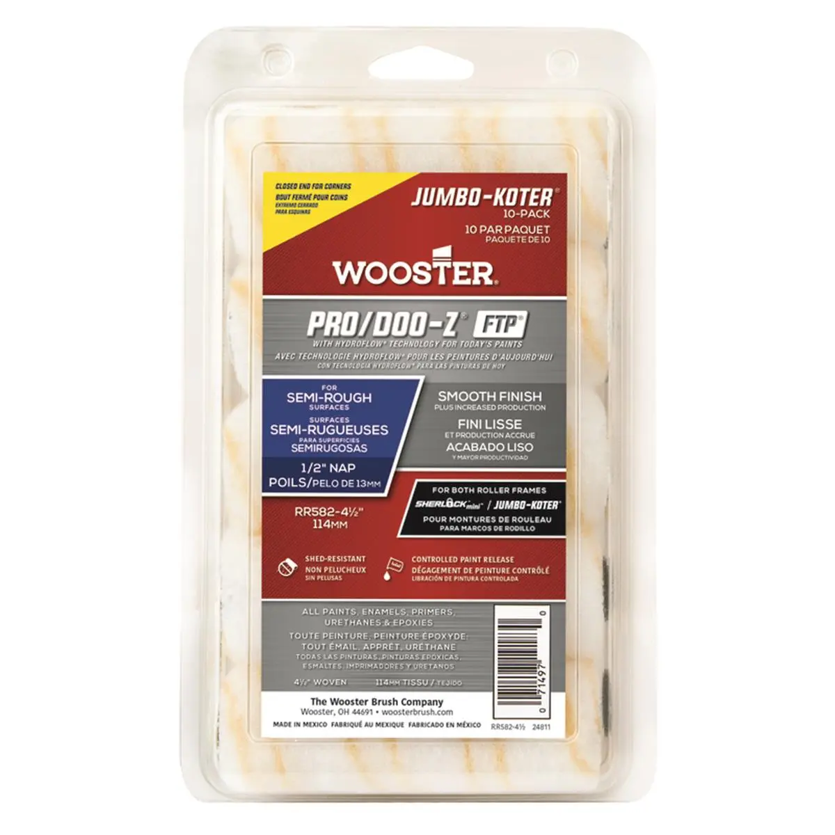 212 MAIN Shed-Resist Pro & Doo-z Jumbo Paint Roller Cover, 4.5x0.5 in, Pack of 4