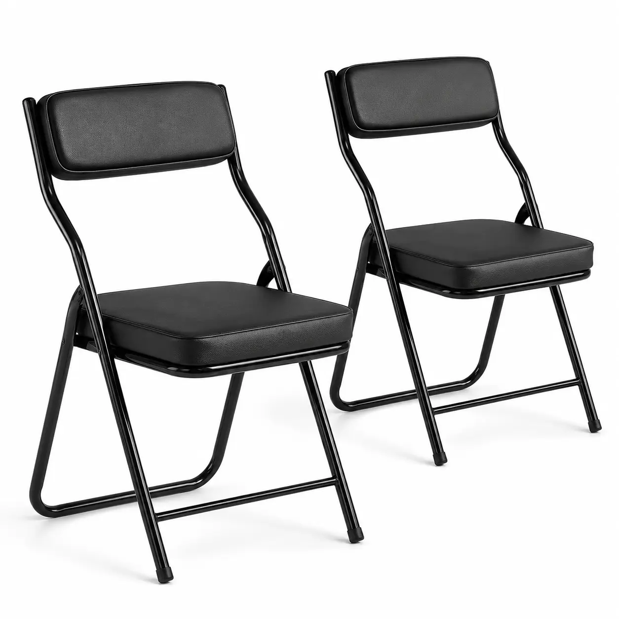 2-Pack Armless PU Leather Padded Foldable Dining Chairs with Cushion & Steel Frame - Portable Stackable for Home Office Events (Black)