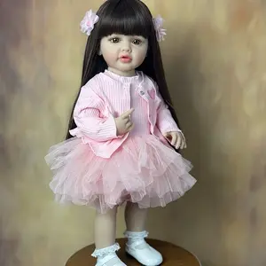 22 Inch 55cm Reborn Baby Dolls- Long Hair Princess Newborn Doll- Can Dress Up Bath Girl, with  Dress And Coat, Adorable Reborn Baby for Birth Christmas Gifts