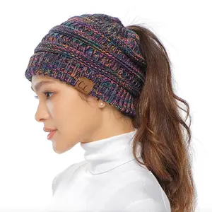 C.C Patented Mixed Color Beanie Tail Hat for Women - A Stylishly Versatile and Cozy Winter Accessory with Innovative Ponytail Opening Casual knit beanies
