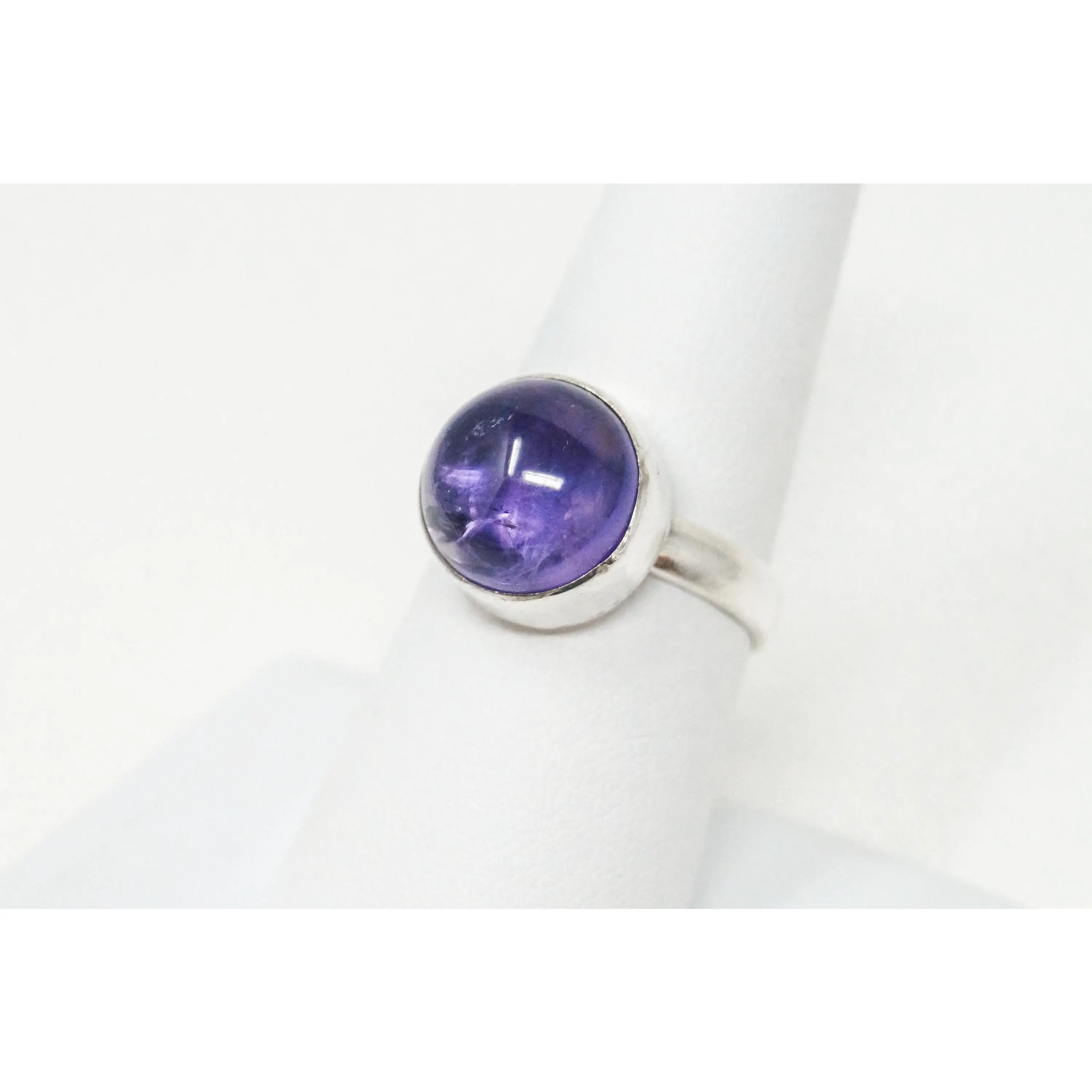 Vintage Purple Amethyst Modernist Style Sterling Silver Ring - Sz 8 - 798982619