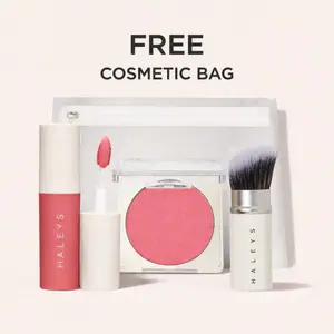 HALEYS Beauty Glow-on-the-Go Set - Fast Effortless Color System for Lips & Cheeks with Re-dew Glossy Lip Stain, Re-pop Smoothing Blush Powder & Re-tractable Face Blush - Includes Free Cosmetic Bag