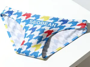 SEOBEEPAN Men's Low-Waist Sexy Briefs Trendy Swim & Underwear for Young Men with Colorful Houndstooth Pattern - Menswear