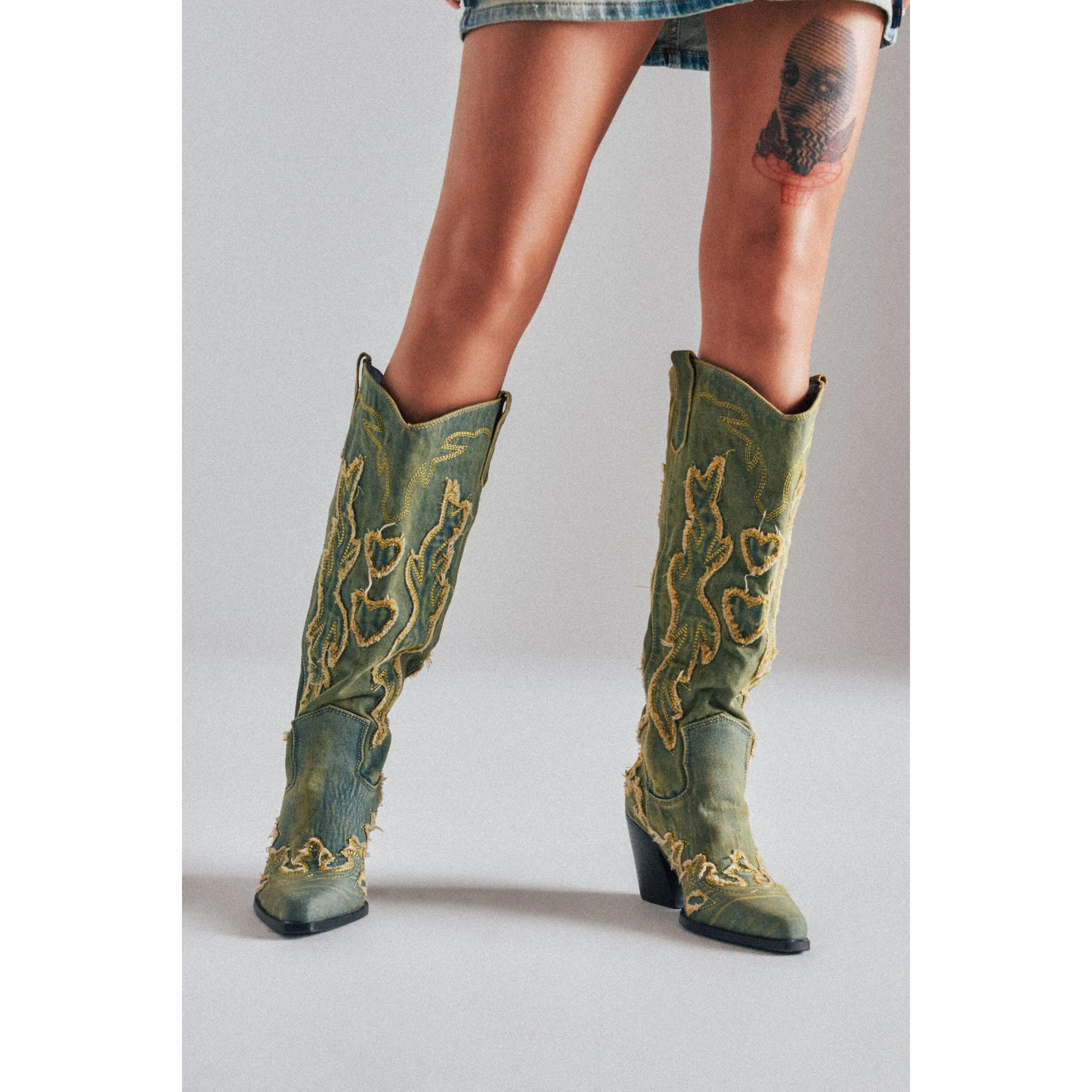 AZALEA WANG HEINRICH DENIM WESTERN LOW HEEL BOOT - TikTok Shop