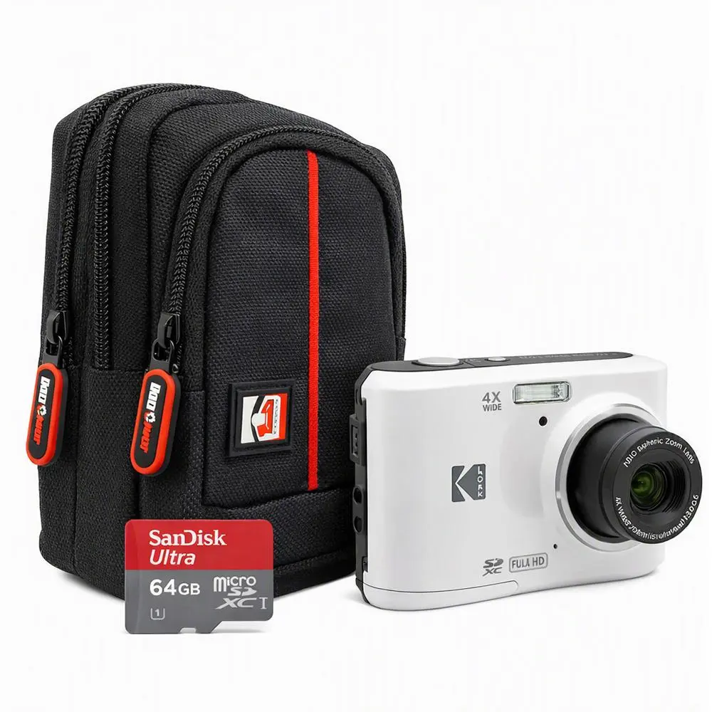 Kodak PIXPRO FZ45 16MP Digital Camera, White + 64GB Premium Photography Bundle