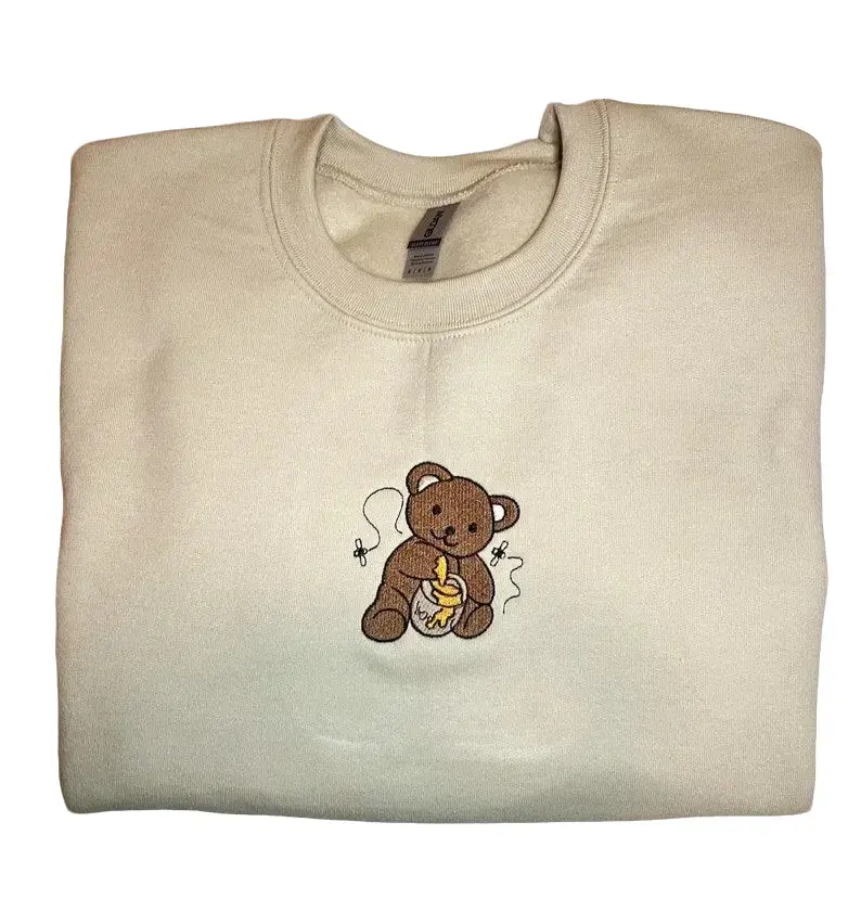 Embroidered Honey Bear Sweatshirt, Embroidered Bear,  Honey Crewneck,  Embroidered Bear Tee