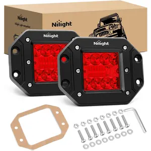 Nilight Flush Mount LED Light Pods 2 PCS 42 W Red Upgraded Spot Flood Combo Bumper Driving Fog Lights Fishing Hunting Emergency Safety Signal Light for UTV Pickup Van Boat Tractor