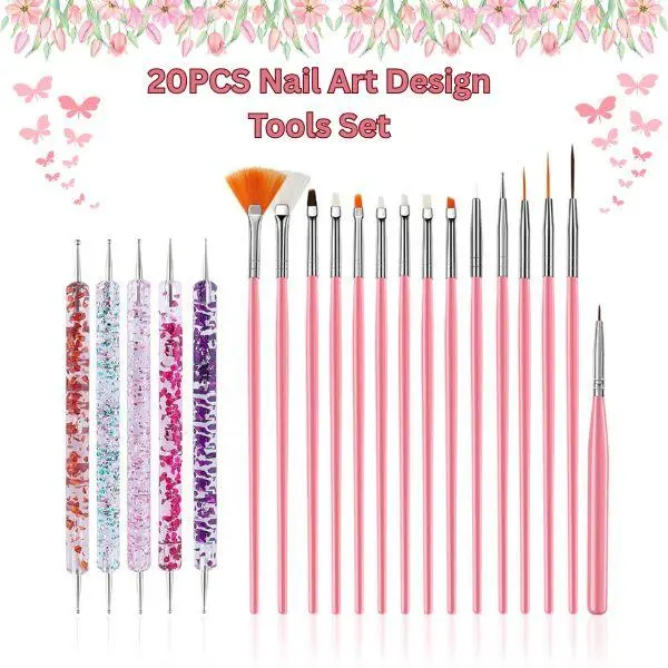 20PCS Nail Art Design Tools Set – 15PCS Nail Art Brushes & 5PCS Double-Ended Dotting Tools for Acrylic, Gel, DIY Nail Designs & Manicure Decoration Cutics, Nail Care, Diy Friendly