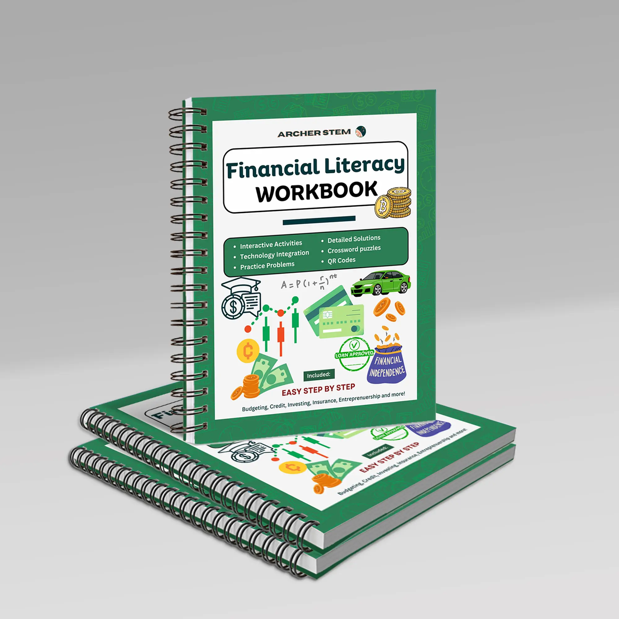 ArcherSTEM English Financial Literacy Workbook for Young Adults - Interactive Activities Book with Budgeting, Saving, Investing, Credit, Insurance, Cryptocurrency, QR Codes for Engaged Learning Planner Notebook