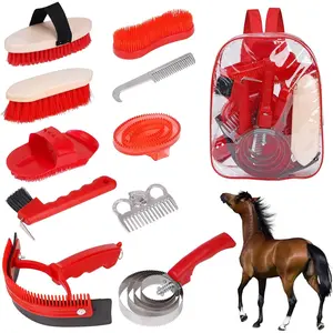 10pcs Horse Grooming Kit Horse Cleaning Tool Set with Tote Bag Includes Sweat Scraper Curry Comb Brush Hoof Pick for Livestock Bathing Equine Care Supplies