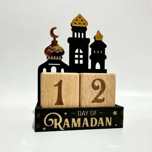 1 Count Ramadan Wooden Calendar Decor, Eid Count down Calendar Blocks, Star & Moon-Themed Eid Mubarak Decoration, Islamic-Style Desktop Date Ornament, Creative Festive Atmosphere Decor