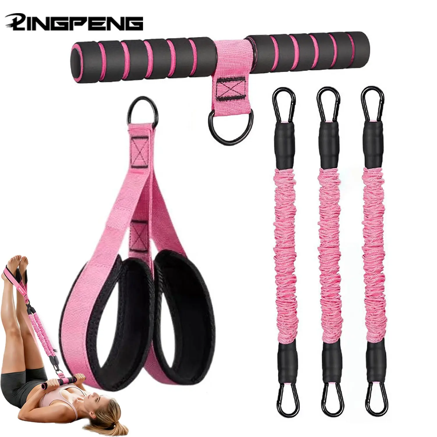 Detachable Dual-color Handle Foot Pedal Resistance Band, Yoga Stretching Strap with Foot Step Design, Stretch Exercise Bands, Workout Bands with Handles
