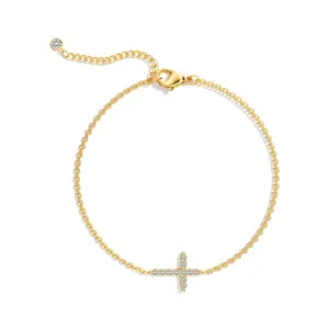 TEWIKY 14K Gold-Plated Large Zircon Cross Bracelet for Easter - Versatile & Stylish Gift for Various Occasions