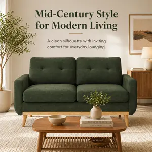 Loveseat Sofa Mid Century Modern Upholstered 2 Seat Couch with Wood Legs, Small Space Fabric Sofa for Living Room, Apartment, Bedroom, Office