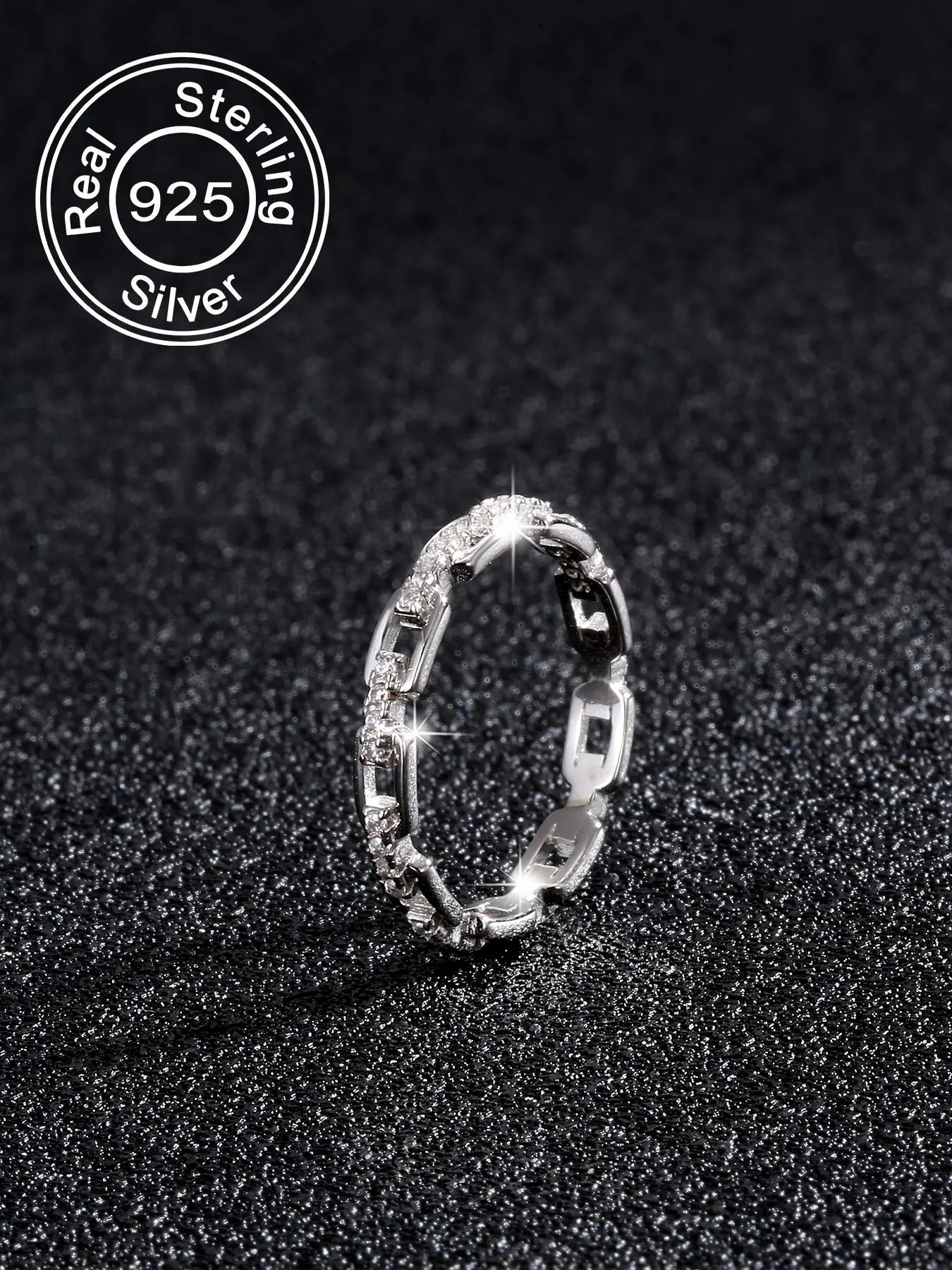 925 Sterling Silver Rhinestone Decor Chain Design Ring, Elegant Fashion Rings, Fashionable Ring for Women & Girls, Trendy All-match & Exquisite Jewelry for Birthday Gift