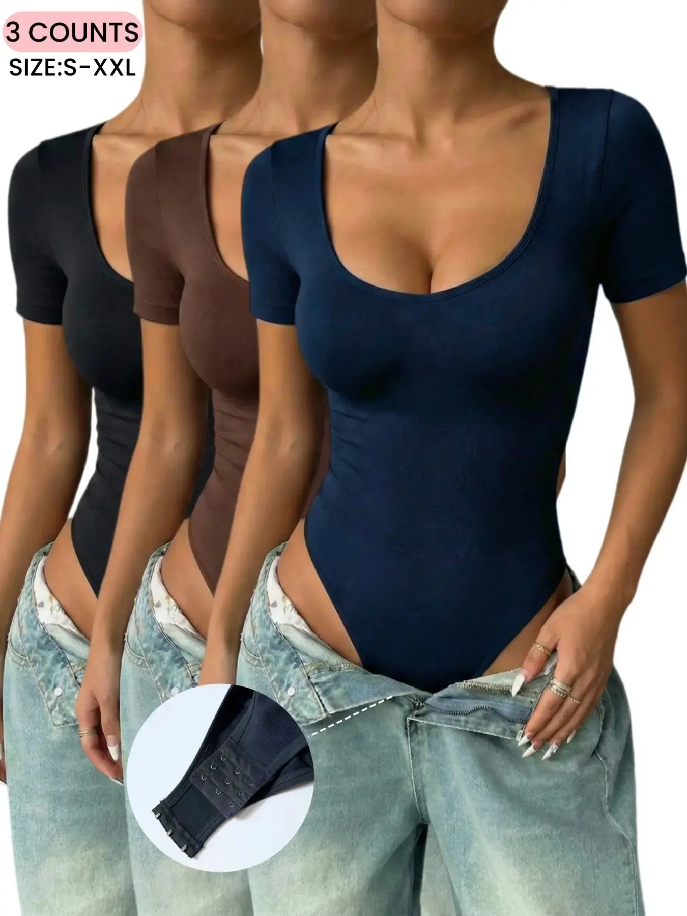 Spring&Summer,Women's Dark Color Slim Full Coverage Curve Hugging Compression T-Shirt Shapewear for Everyday Wear, Casual Comfy Shaper, Basic Color High Compression Bodysuit Set,Comfortable Design,Round Neck Top,Breathable Elastic Underwear