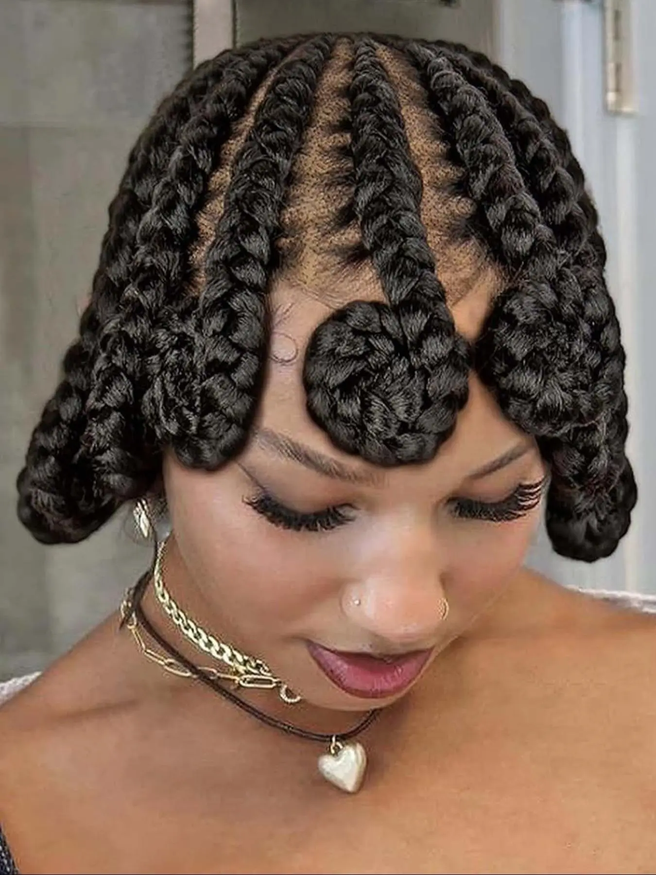 8 Inch Short Coily Synthetic Braided Lace Wigs for Women, Natural Looking Gorgeous Fluffy Wigs with Bangs, Synthetic Curly Wigs, Synthetic Braided Full Lace Wigs for Party, Daily Use