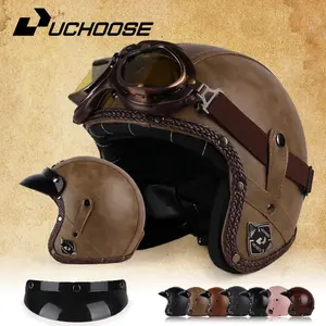 Motorcycle riding safety helmet with open ventilation and retro style goggles Protective Gear