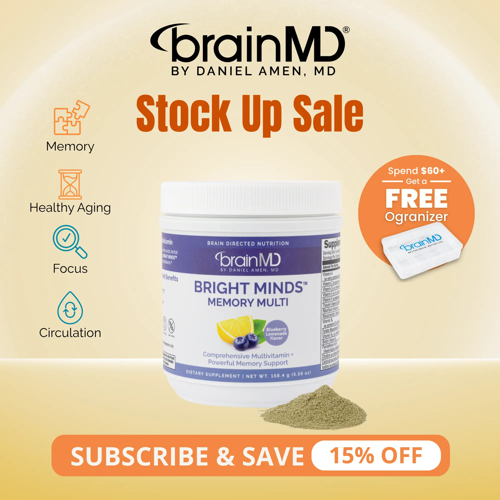 BRIGHT MINDS Memory Multivitamin | BrainMD | 11-in-1 Brain Health Support | Memory, Focus, Mood & Energy | Phosphatidylserine + Ginkgo + CoQ10