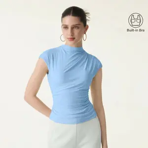 OGL SkinKiss Mockneck Ruched Cropped Brami with Built-in Bra for Comfort and Style TikTokShopSpringGlowUp